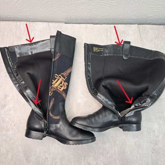 Ralph Lauren Equestrian Boots 5.5 Black Knee High Tall Western Riding Low Heel - Picture 8 of 14
